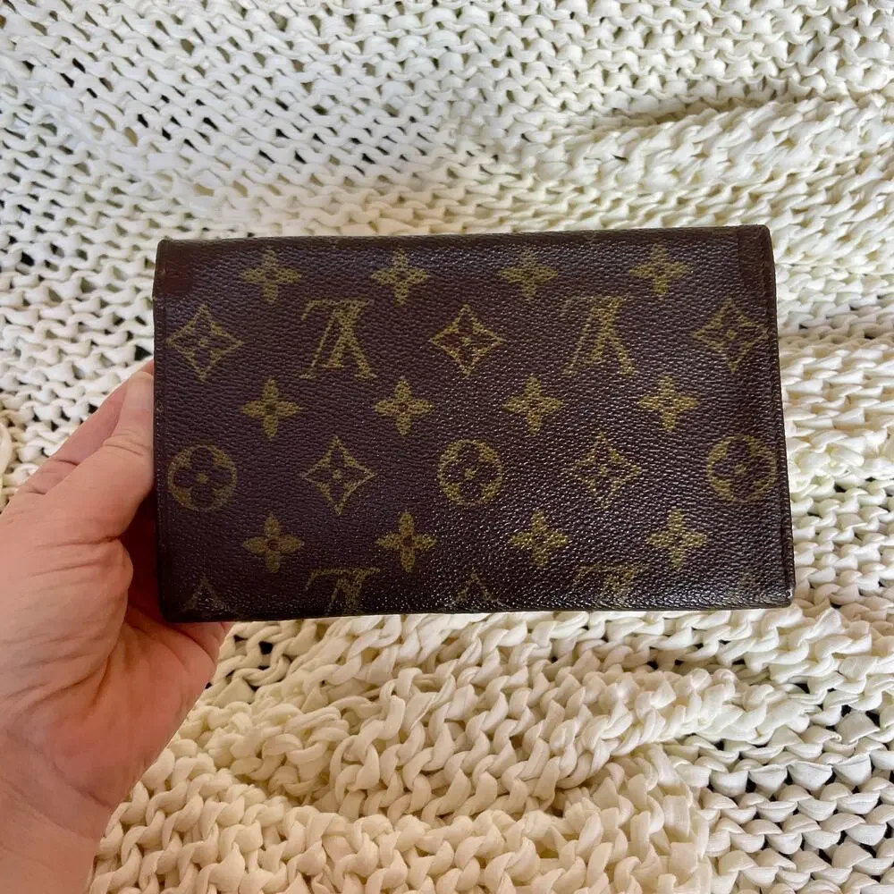 Louis Vuitton Monogram Long Wallet Clutch Small Bag Bifold Brown Coated Canvas